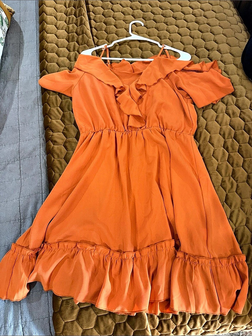 SHEIN Ruffle Mini Dress in Orange Size Medium